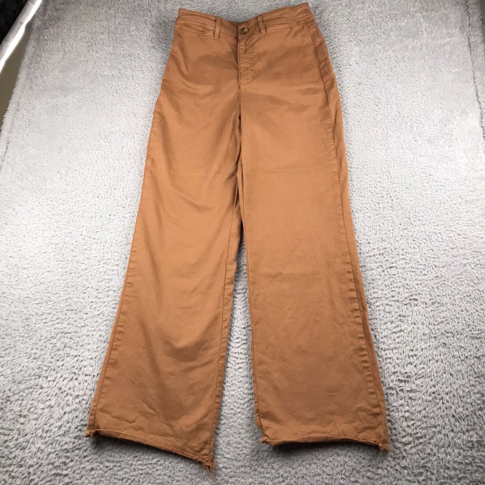 Marine Layer Bridget Wide Leg Pants Womens 6 (28x29) Brown High Rise Fray Hem